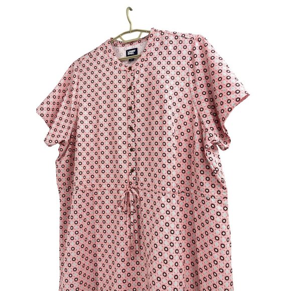 Lands' End Womens Plus 3X Button Front Short Sleeve House Dress Pink Floral - Picture 7 of 9